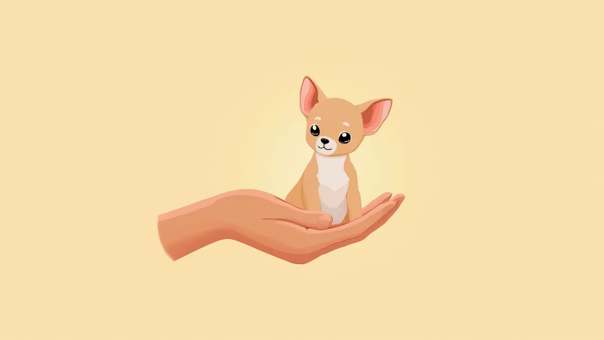 사람 손바닥 위에 안전하게 올려진 작은 치와와