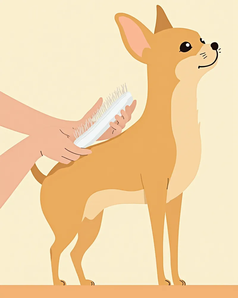 부드러운 핀브러시로 빗질을 받는 작은 치와와의 옆모습