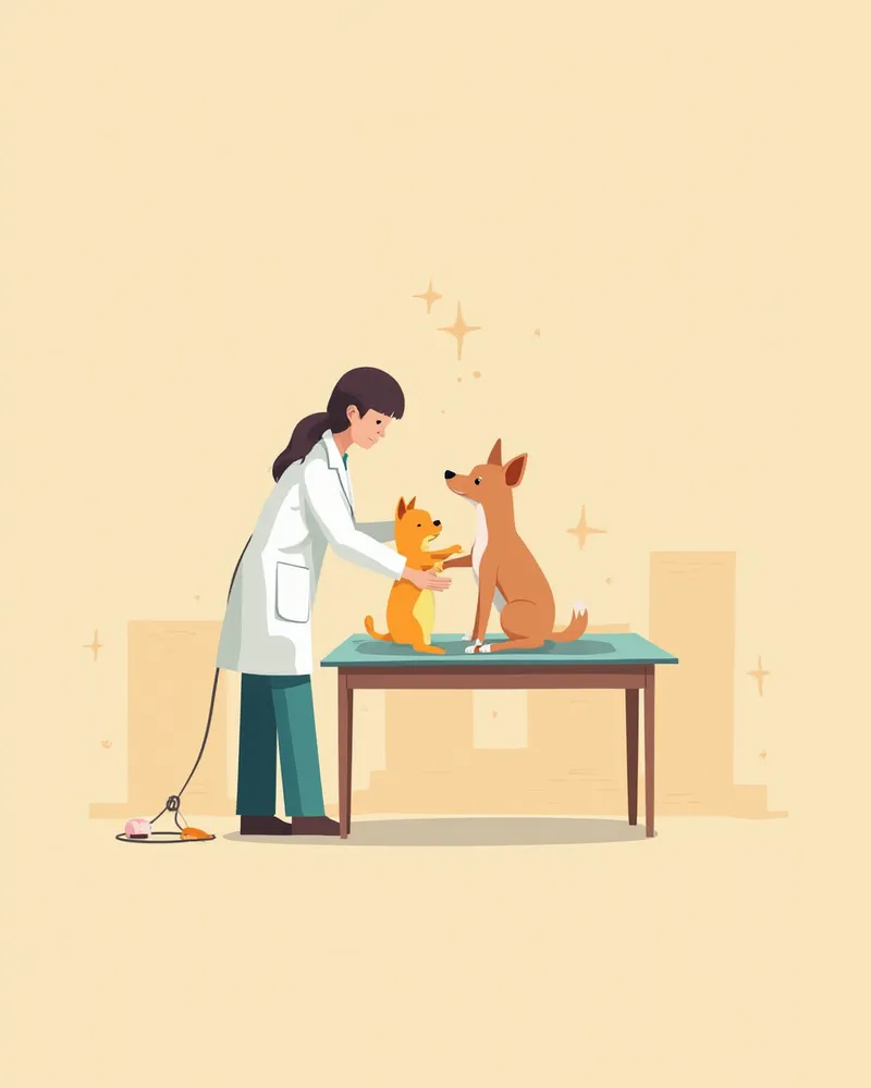 수의사가 치와와의 뒷다리를 검진하는 모습