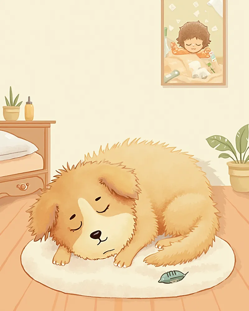 조용한 방에서 쉬고 있는 강아지