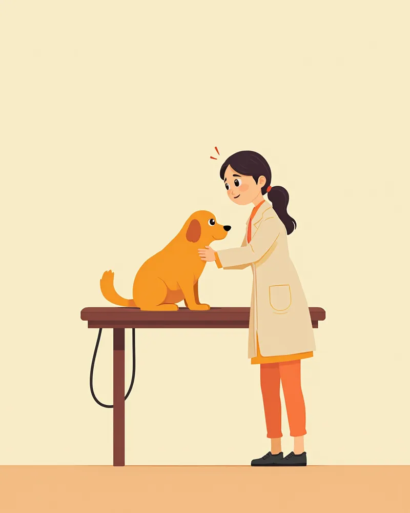 수의사가 비만 강아지를 진료하는 모습