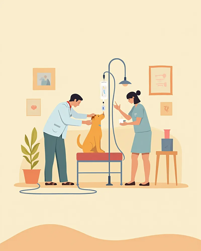 동물병원에서 수액 치료를 받고 있는 강아지