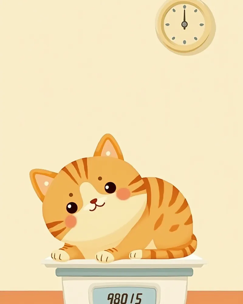 체중계 위에 앉은 통통한 고양이