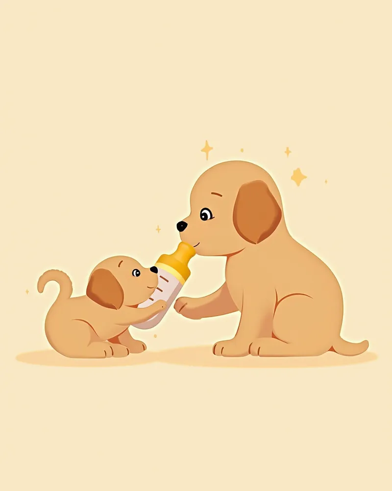 입천장열 강아지에게 전용 수유기로 수유하는 모습