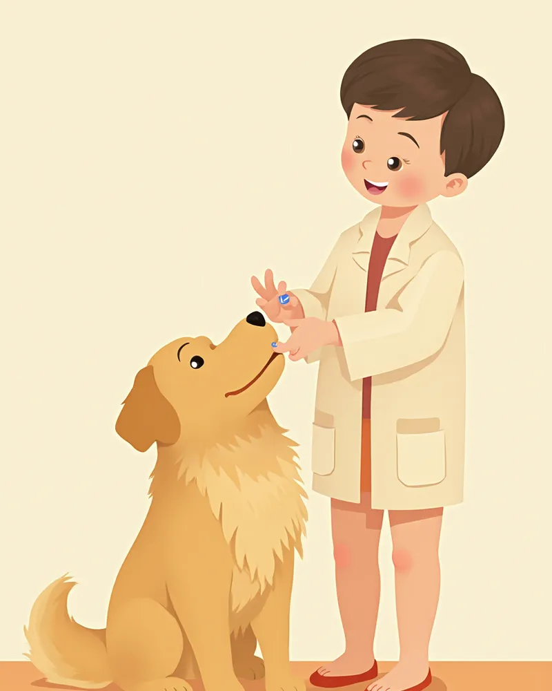 강아지에게 경구 항생제를 투약하는 모습