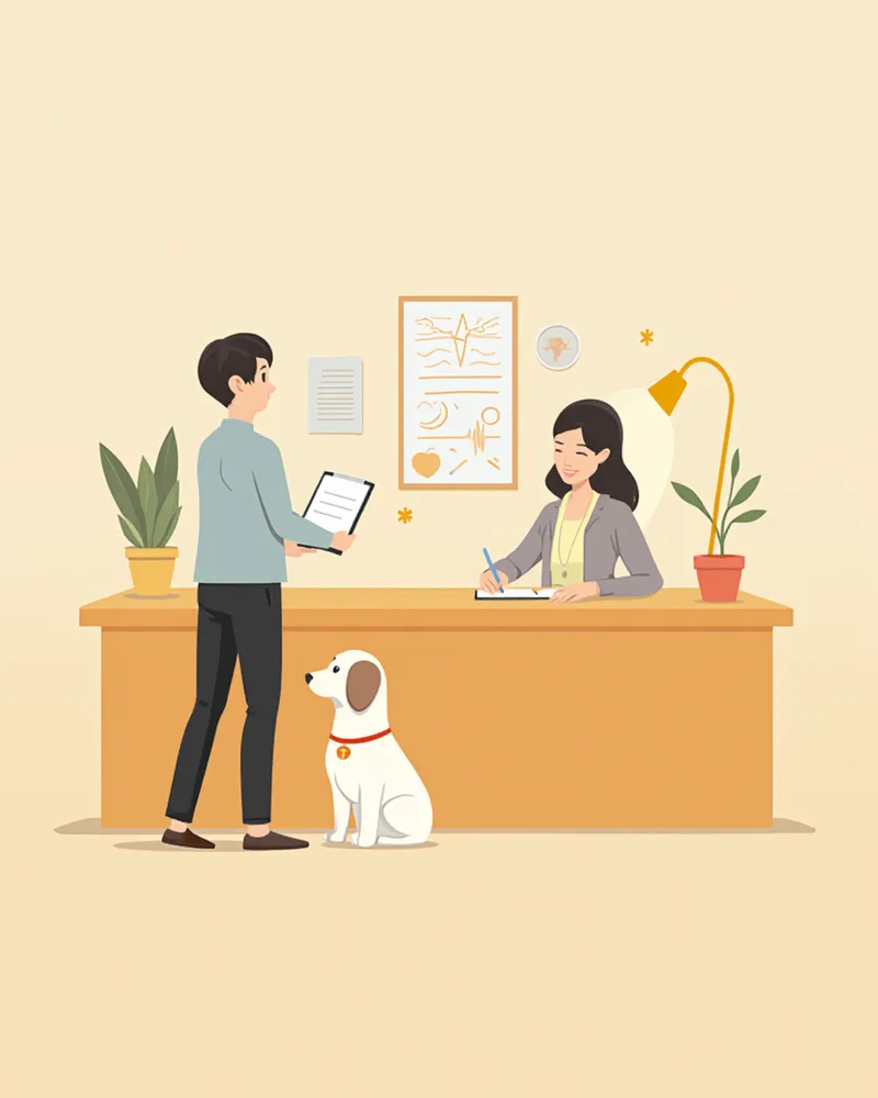 동물병원에서 임상시험 신청서를 작성하는 보호자