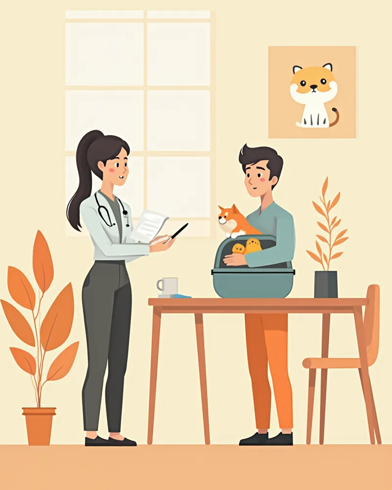 보호자에게 임상시험 내용을 설명하는 수의사