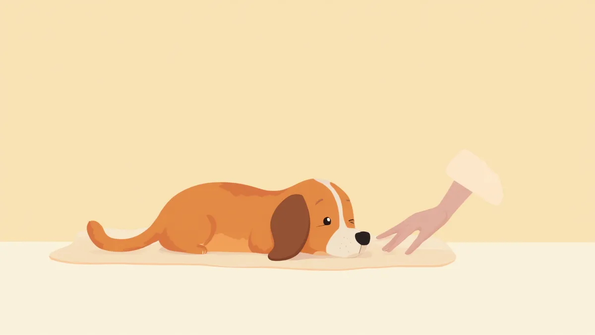 편안히 쉬고 있는 강아지와 행동 조절 약