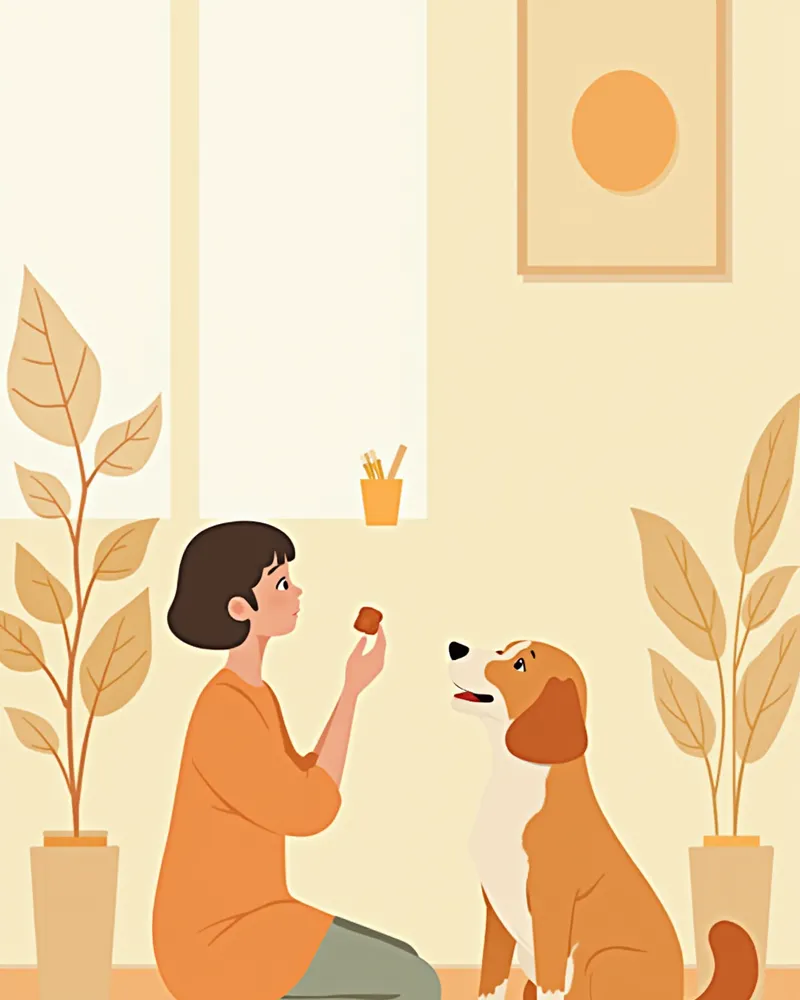 훈련사와 함께 교감하는 강아지