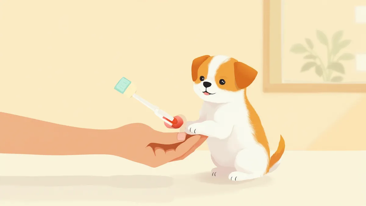 동물병원에서 강아지 혈액 채취를 준비하는 수의사