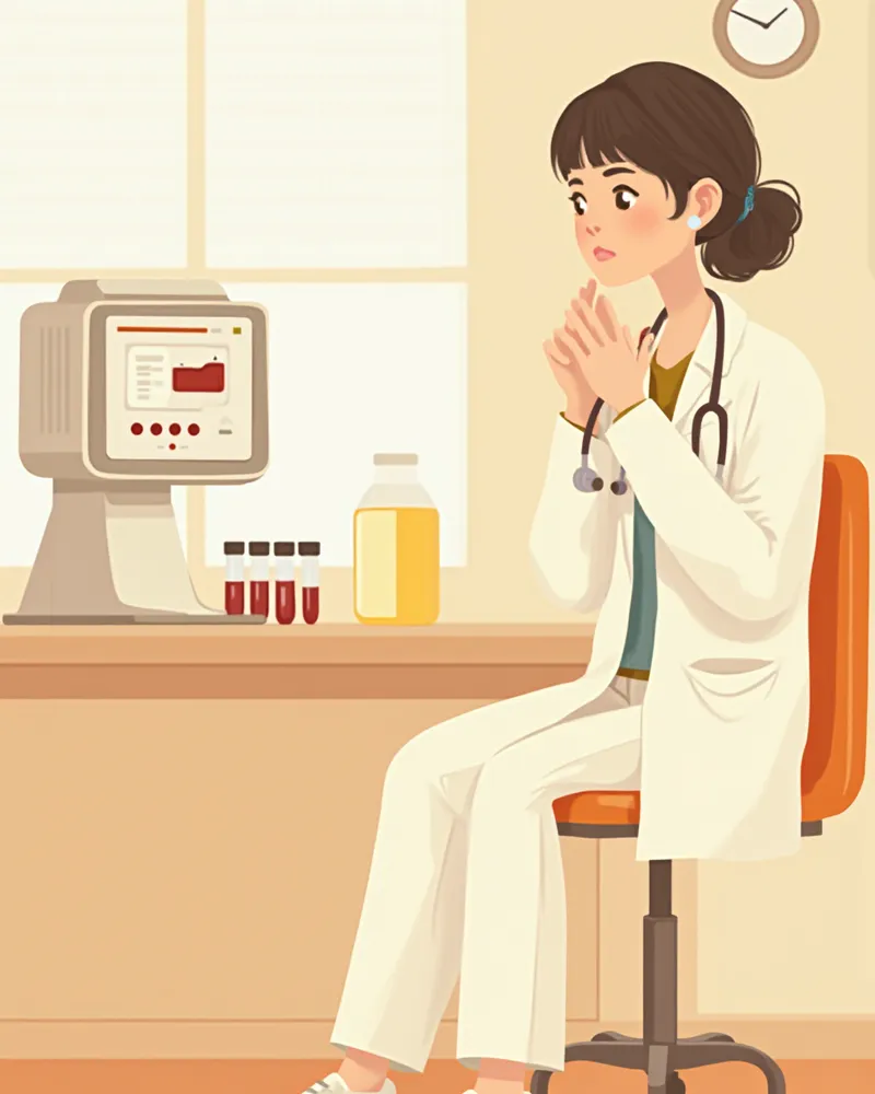 응고 검사 결과를 확인하는 수의사