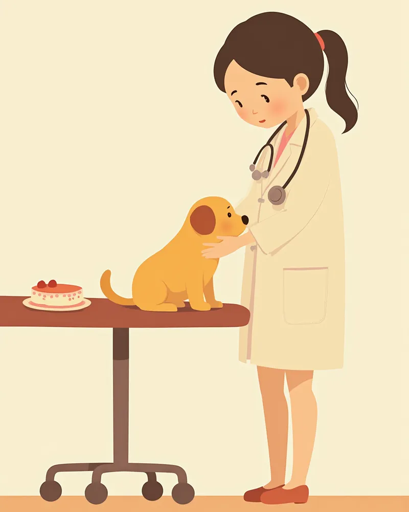 수의사가 강아지의 복부를 촉진하며 소화기 증상을 확인하는 모습