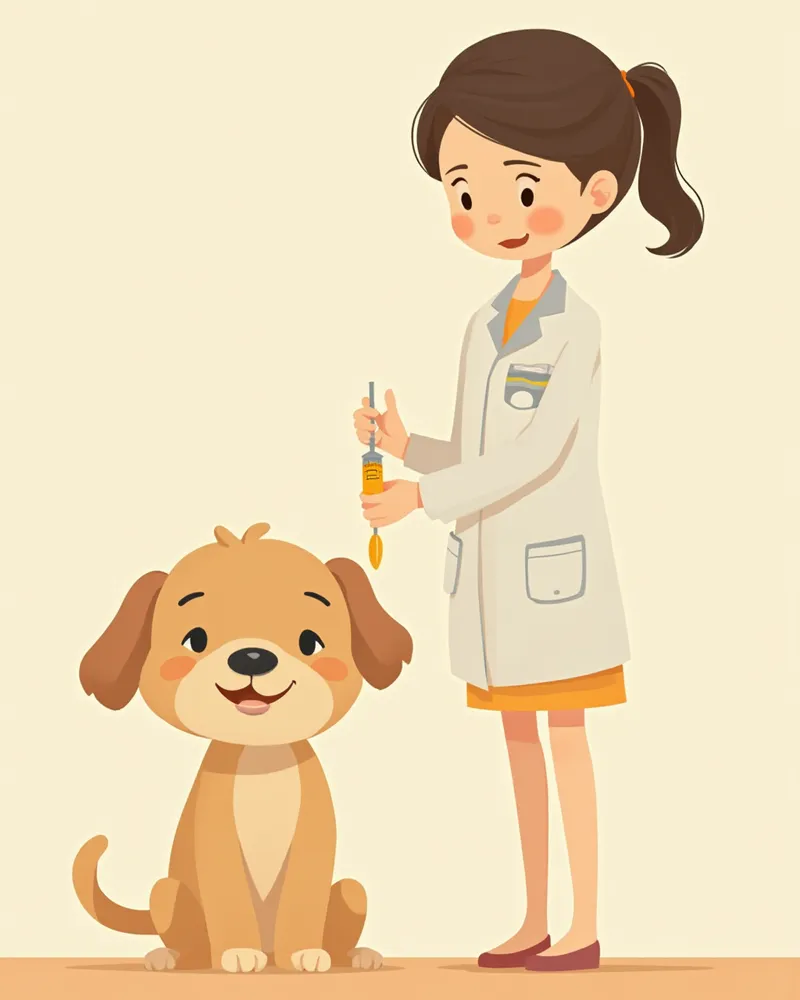 수의사가 강아지에게 먹일 액상 항원충제를 준비하는 모습