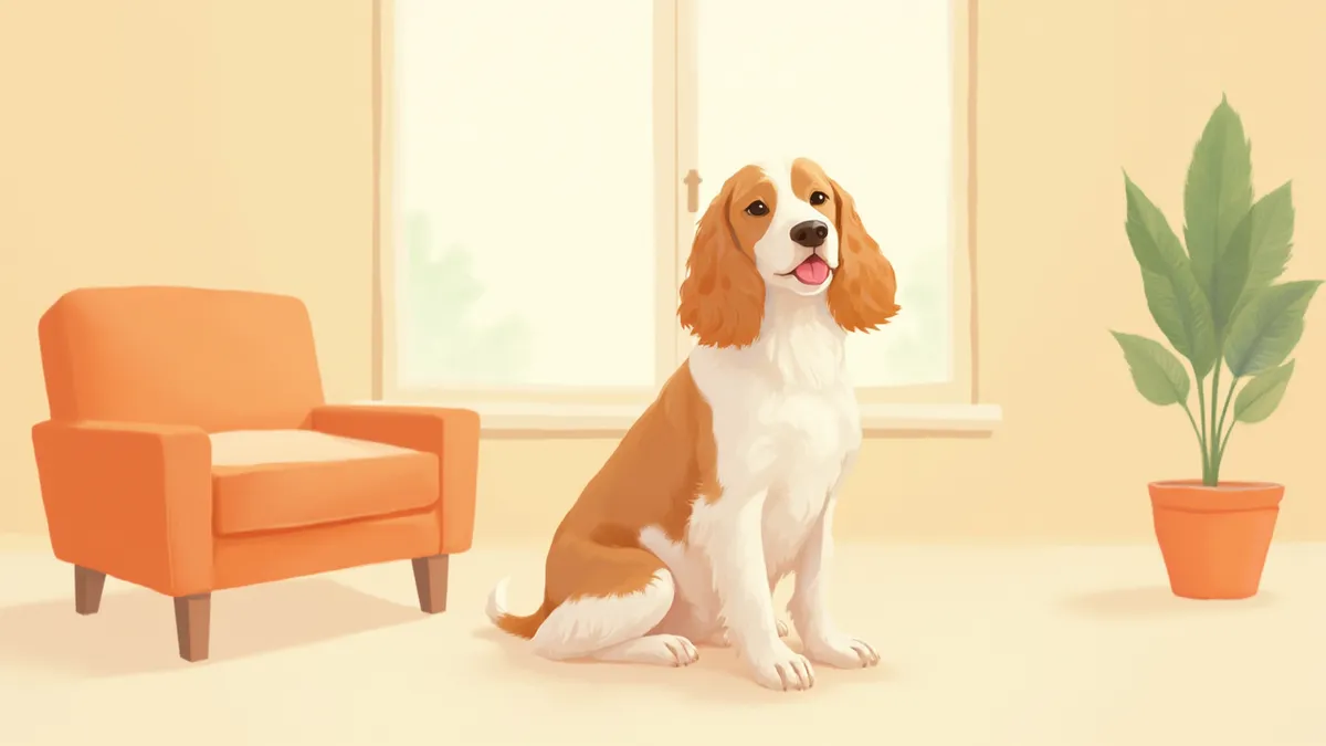 거실에 앉아 있는 코카스파니엘