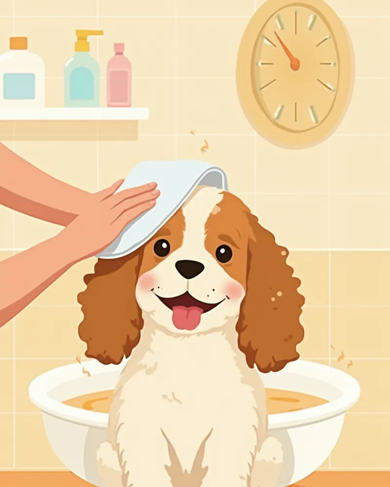 목욕 후 코카스파니엘 귀 말리기