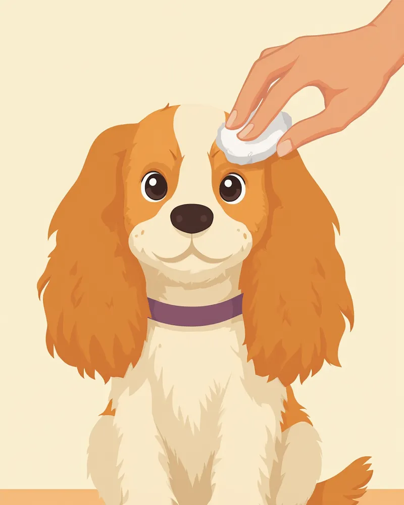 코카스파니엘의 귀를 부드럽게 청소하는 모습