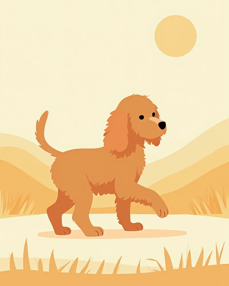 산책 중 뒷다리를 들고 있는 코카스파니엘 일러스트