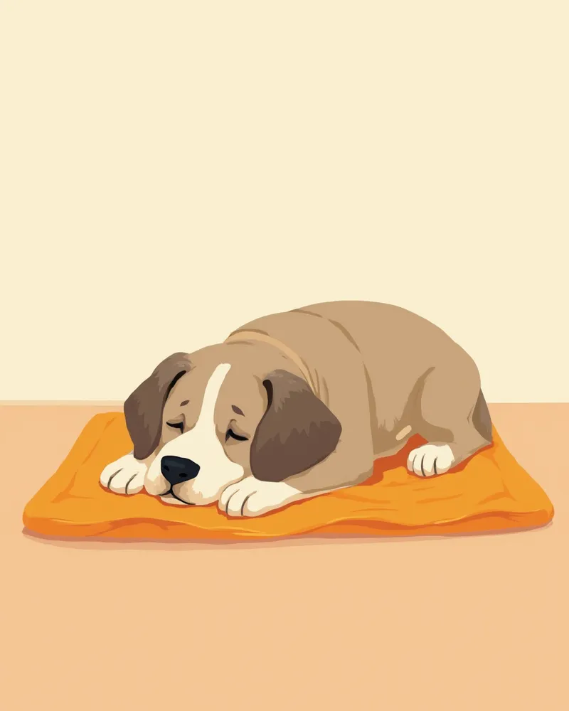 회색 털이 난 노령 강아지가 편안히 쉬고 있는 모습