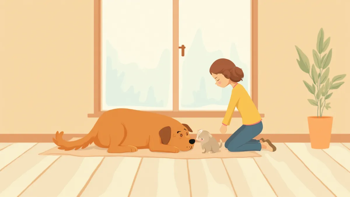 한파에 떨고 있는 강아지와 보호자