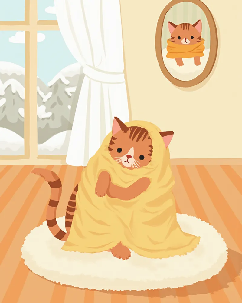 수건으로 고양이를 감싸 보온하는 모습