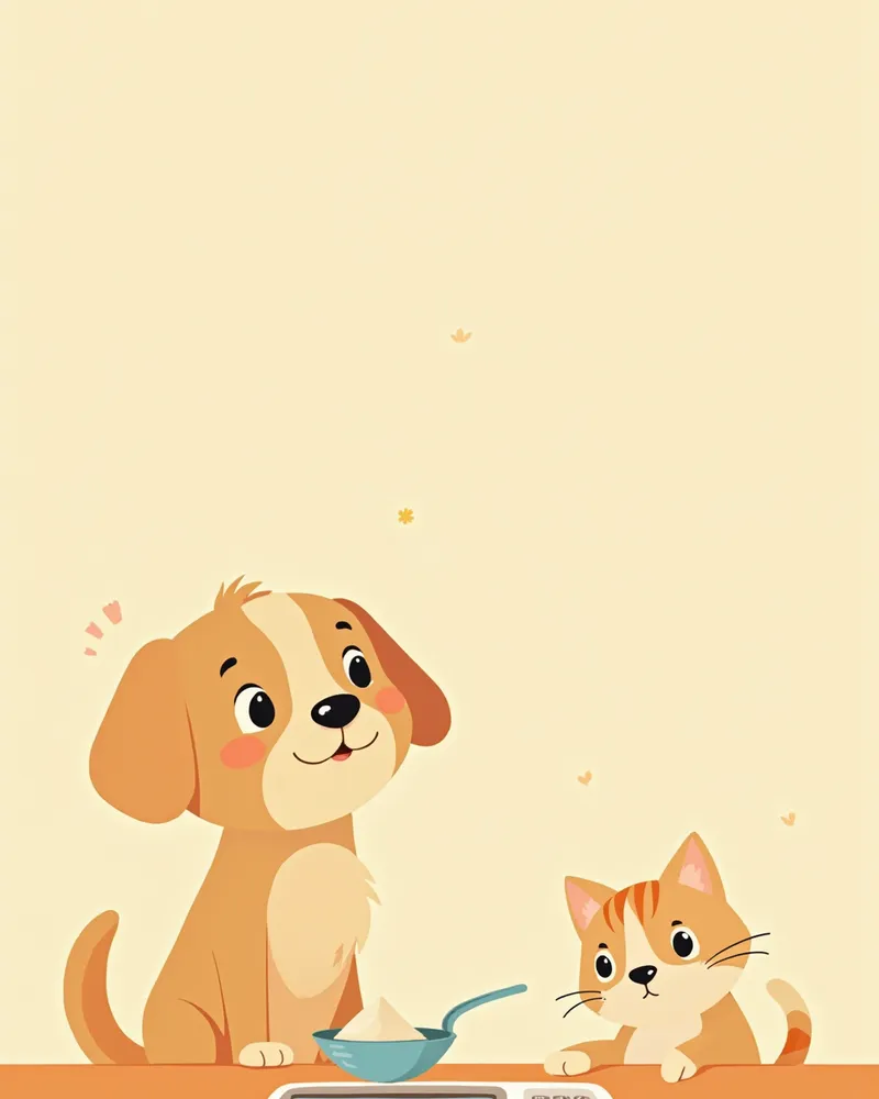 콜라겐 파우더를 계량하는 모습과 반려동물