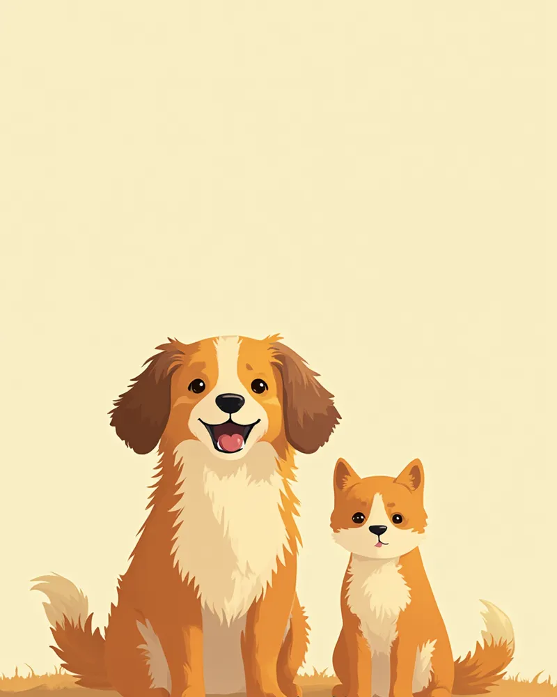건강하고 활기찬 강아지와 고양이가 함께 앉아 있는 이미지