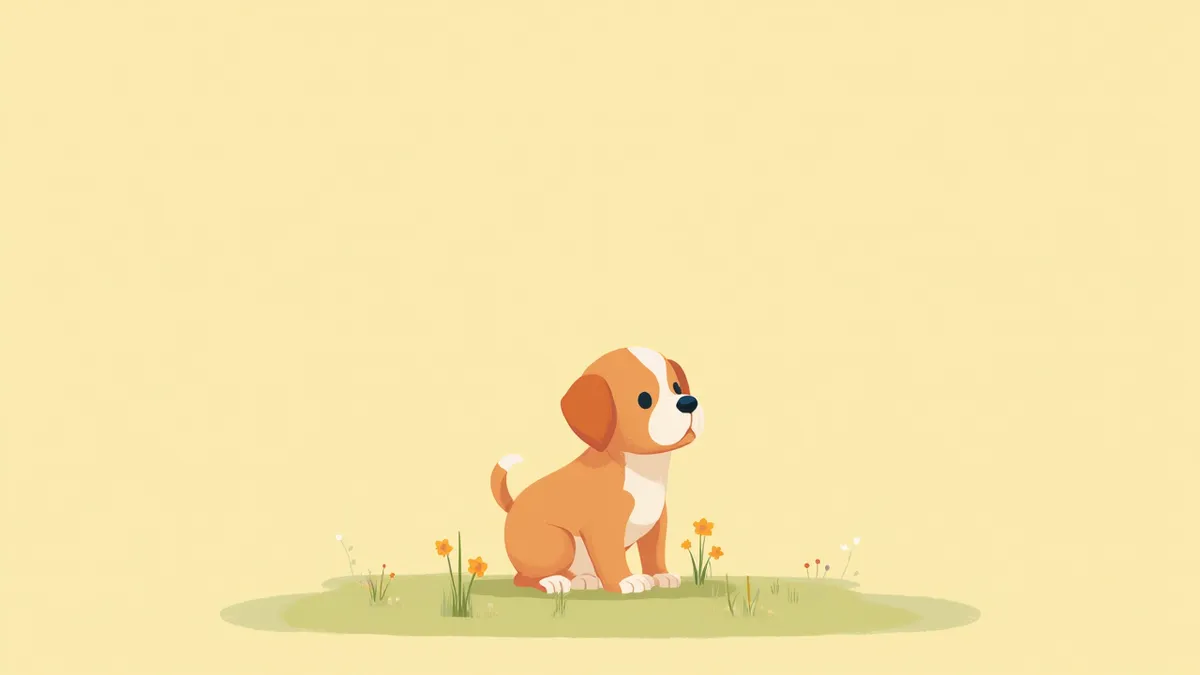 잔디밭에 앉아있는 호기심 많은 강아지