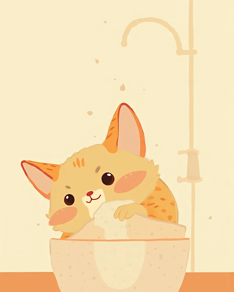 부드러운 수건으로 목욕 중인 코니시 렉스 고양이