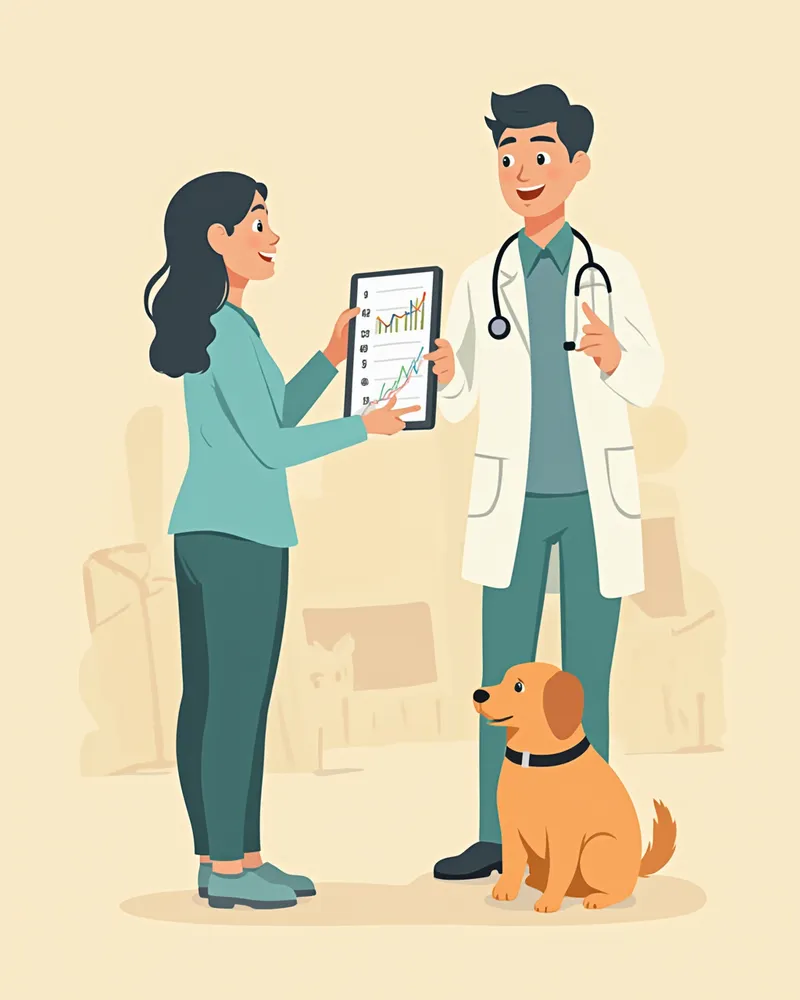 수의사가 보호자에게 검사 결과를 설명하는 모습