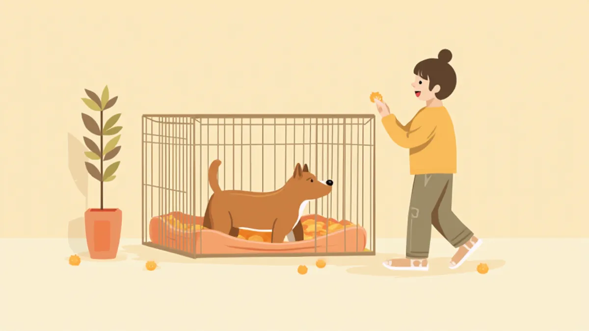 스스로 크레이트에 들어가는 강아지