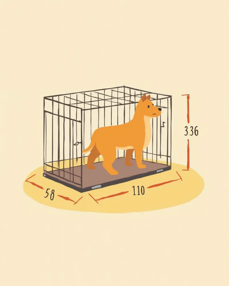 크레이트 안에 편안하게 서 있는 강아지