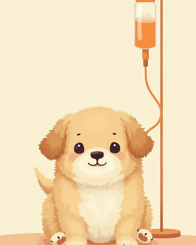 수액 치료를 받으며 편안히 쉬고 있는 강아지