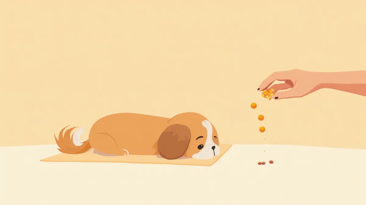 보호자가 강아지에게 사이클로스포린 캡슐을 먹일 준비를 하는 모습