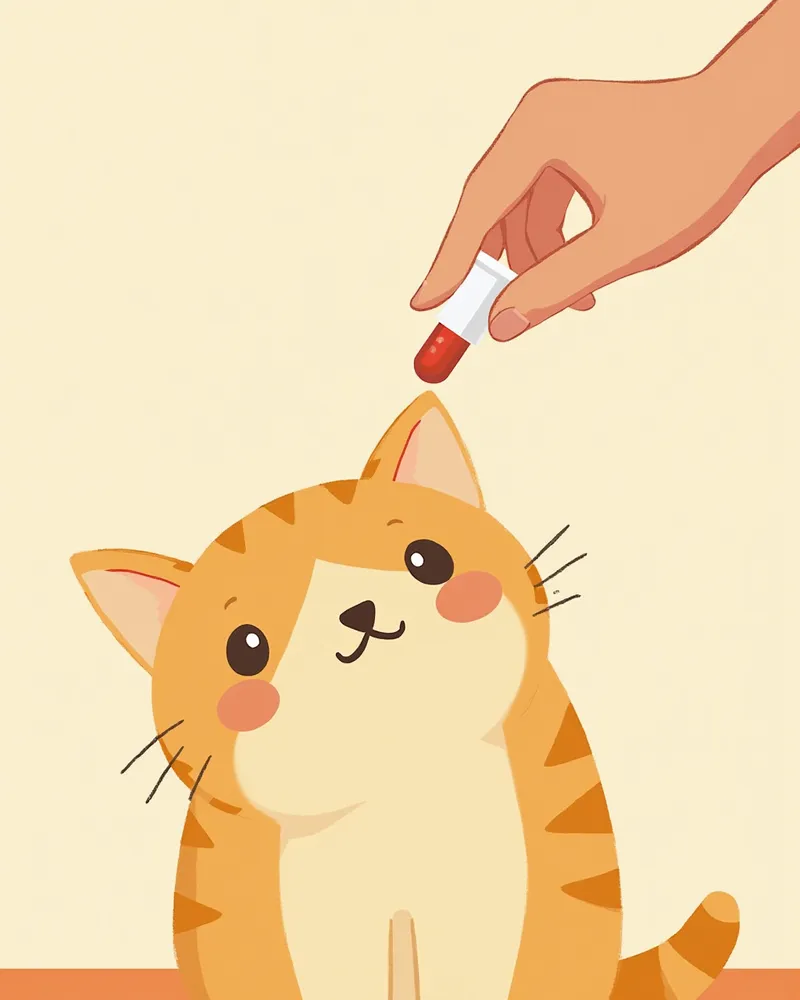 고양이에게 사이클로스포린 캡슐을 먹이는 모습