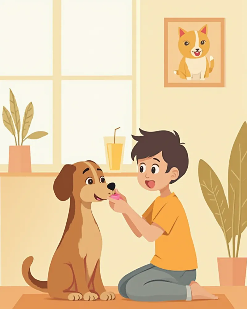 보호자가 강아지의 잇몸 상태를 확인하는 모습