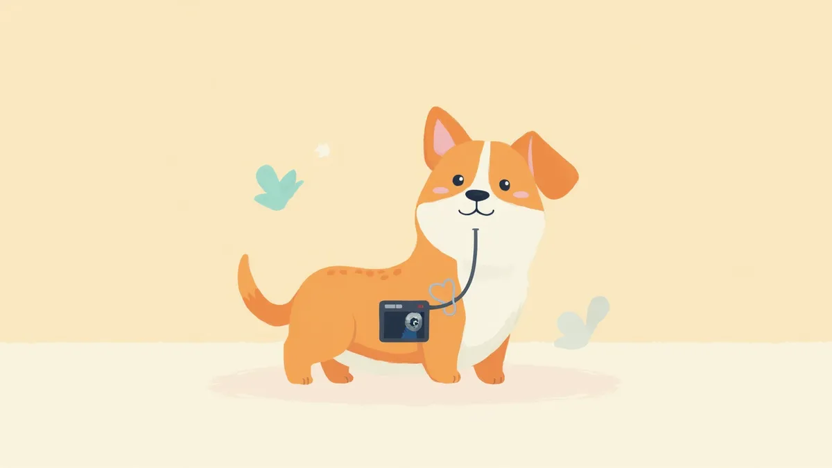 수의사가 강아지 방광을 초음파로 검사하는 모습