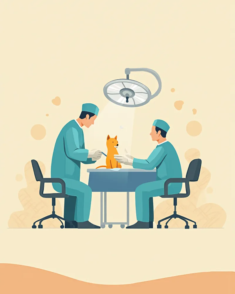 수술실에서 진행되는 소동물 복부 수술 장면