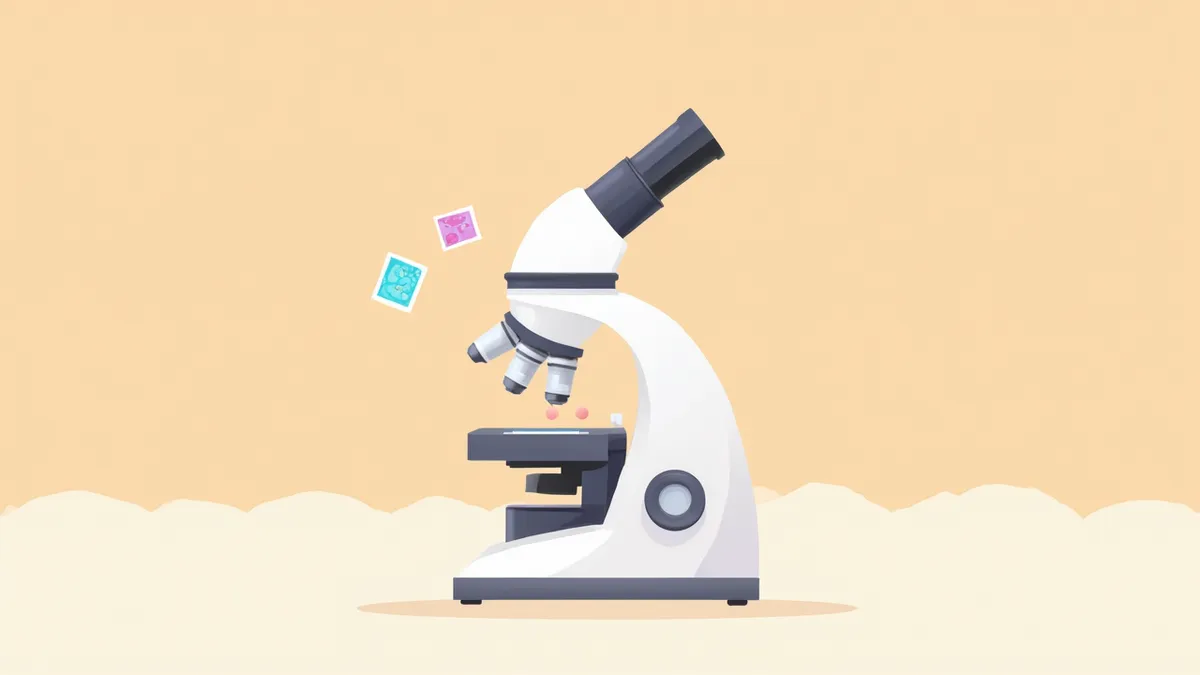 세포진 슬라이드를 현미경으로 관찰하는 수의학 검사실 이미지