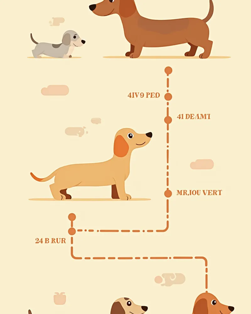 닥스훈트 생애 단계별 검진 타임라인 일러스트