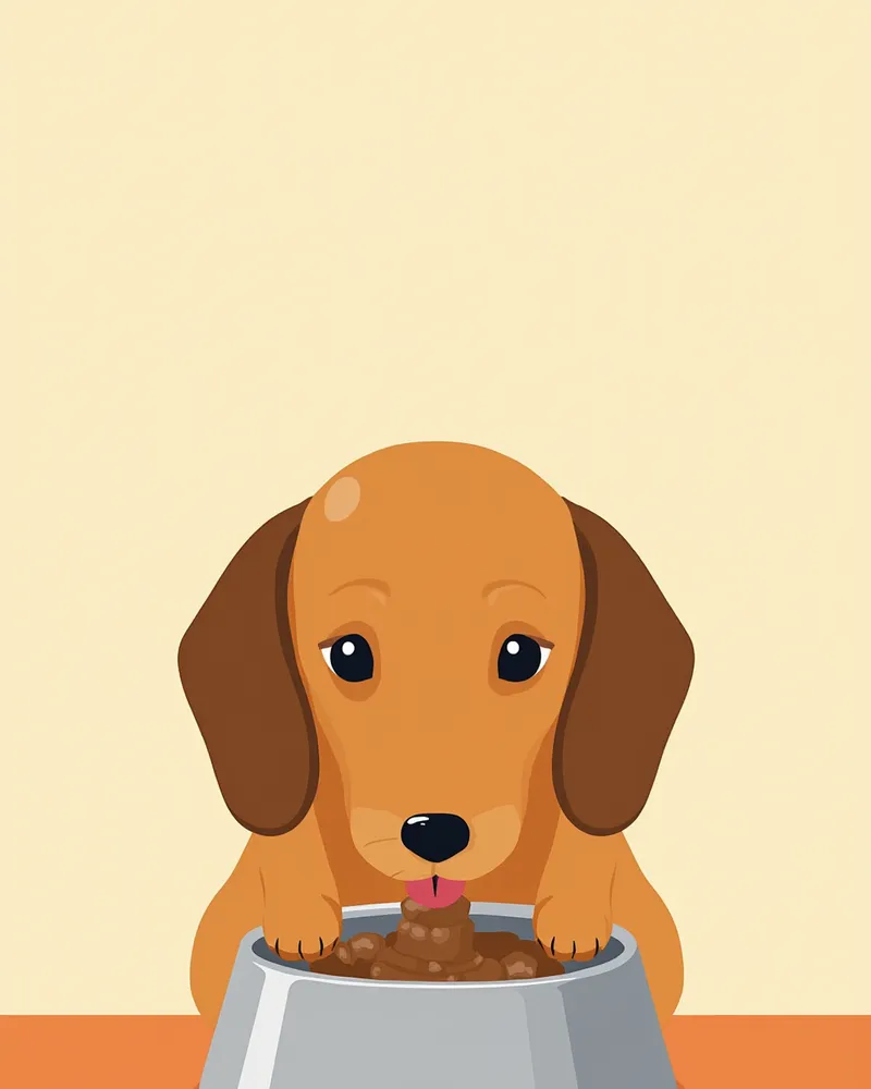 체중 관리 사료를 먹는 건강한 닥스훈트