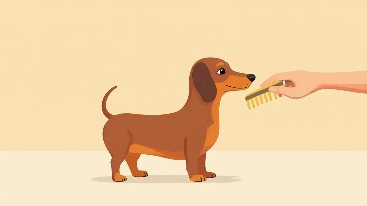 닥스훈트가 보호자에게 빗질을 받고 있는 모습