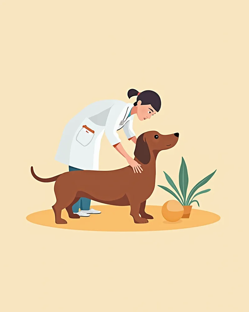 수의사가 닥스훈트의 피부를 진찰하는 모습