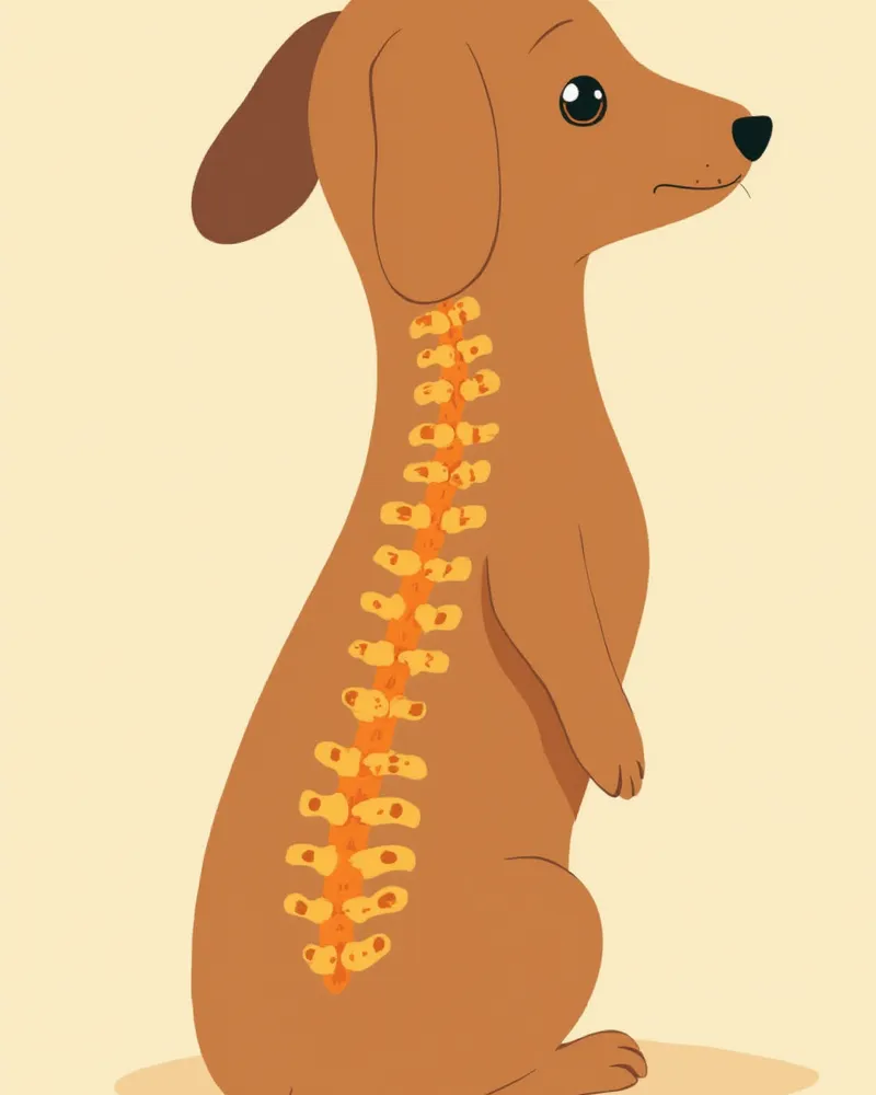 닥스훈트의 긴 척추와 디스크 구조를 보여주는 일러스트