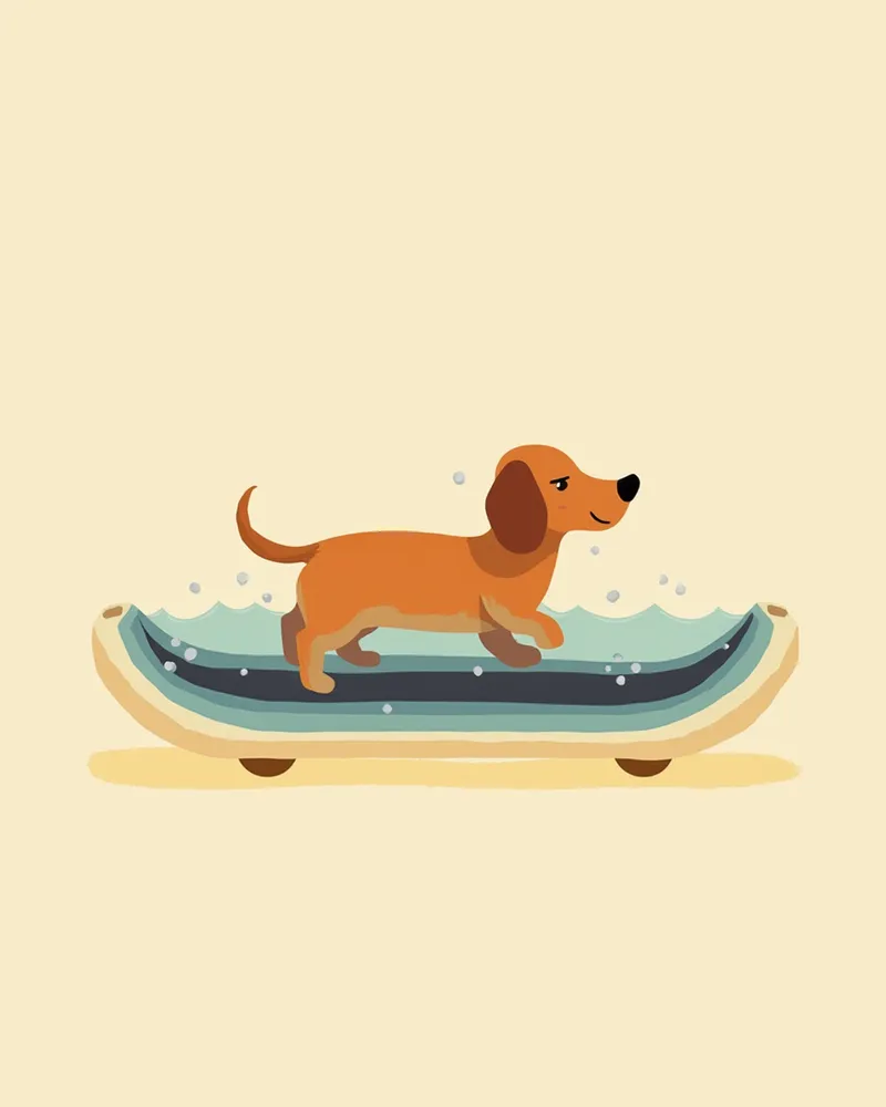 수중 트레드밀에서 재활 운동 중인 닥스훈트