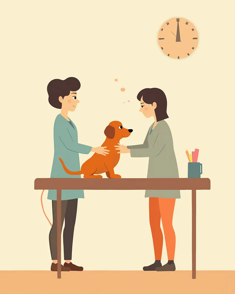 수의사에게 정기 검진받는 닥스훈트