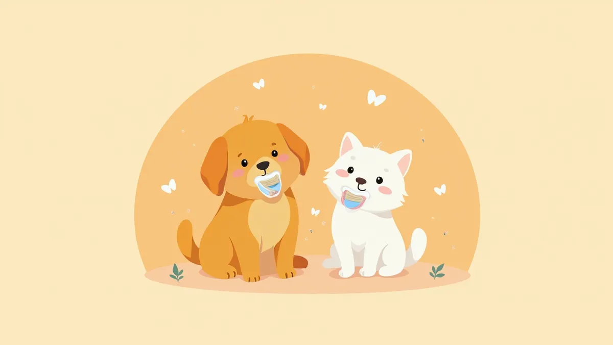 건강한 치아를 보여주는 강아지와 고양이 일러스트