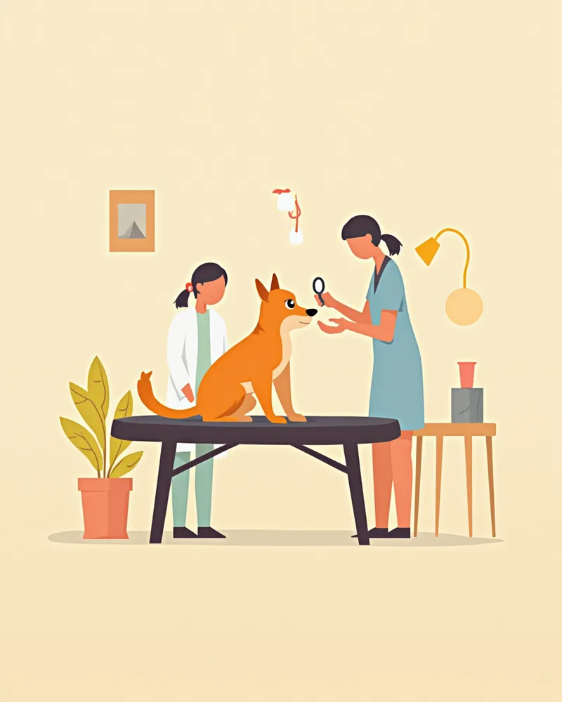 동물병원에서 치과 검진을 받는 강아지 일러스트