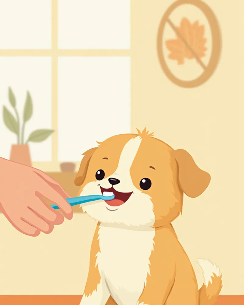 손가락 칫솔로 강아지 양치를 해주는 모습