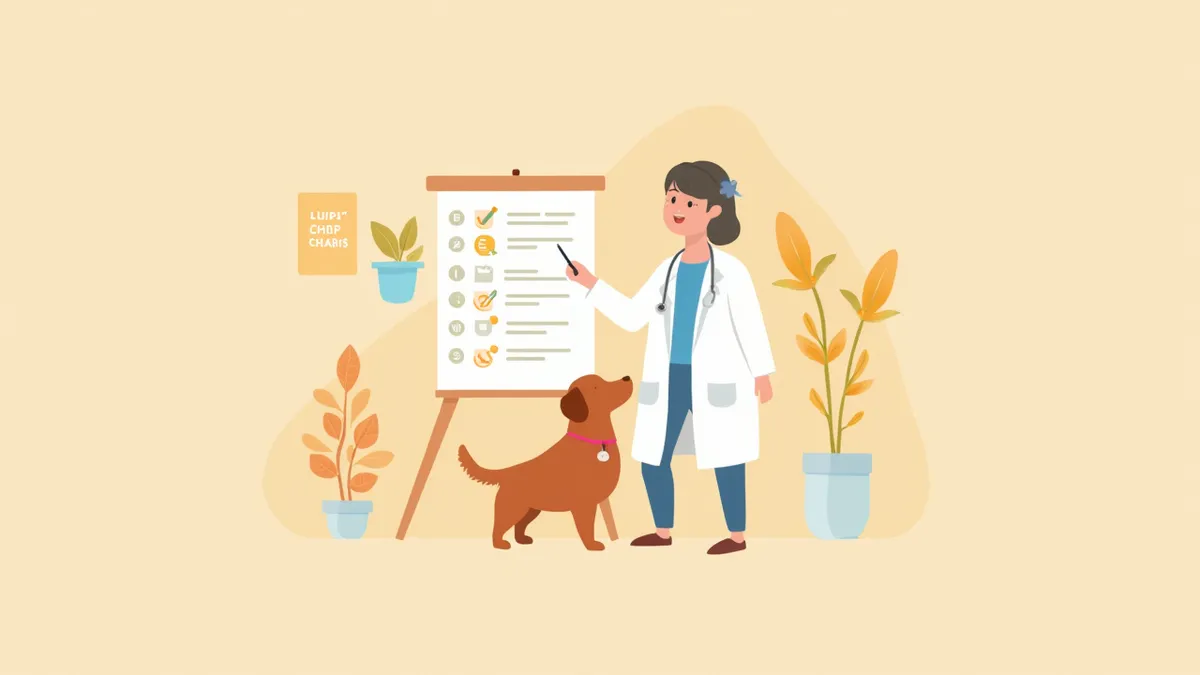 수의사가 보호자에게 진료기록의 영문 약자를 설명하는 모습