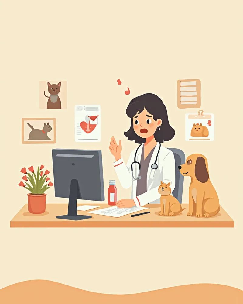 수의사가 혈액검사 결과를 검토하며 면역 관련 약자를 확인하는 모습